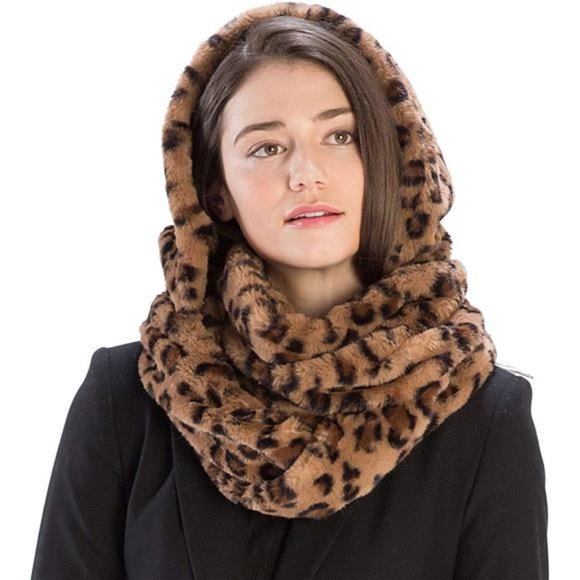 Women's Soft Faux Fur Infinity Scarf & Infinity Hood Scarf Head Scarf Wrap